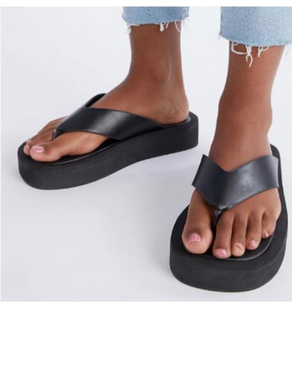 miss left Black Open Toe Thong Sandals Platform Heel Flip Flops Slip On Shoes
